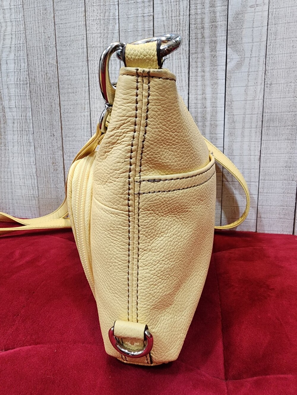 Tignanello Yellow Pebbled Leather Crossbody Organizer Bag Butter Yellow - Picture 7 of 12
